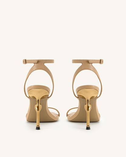 Alivia Gold Metal Heel Sandals - Khaki