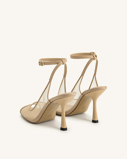 Serenity Open Toe Mesh Slingback Sandals - Khaki