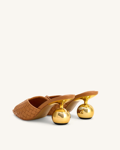 Ellie Braided Sphere Heel Mules - Khaki