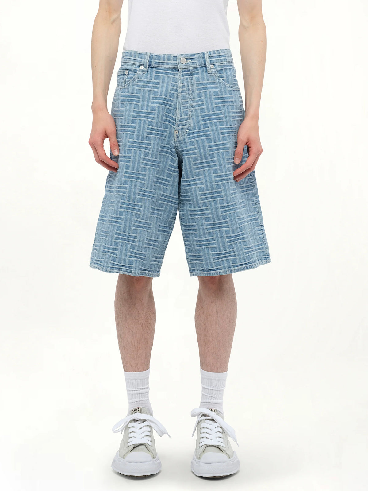 Kenzo Weave Straight Shorts in Blue Denim