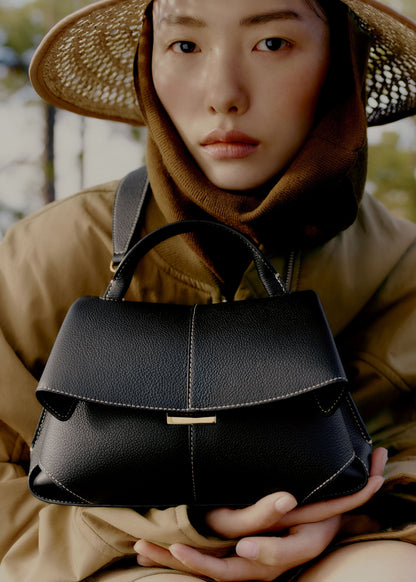 Mokki Mini - Textured Black with Ecru Stitching