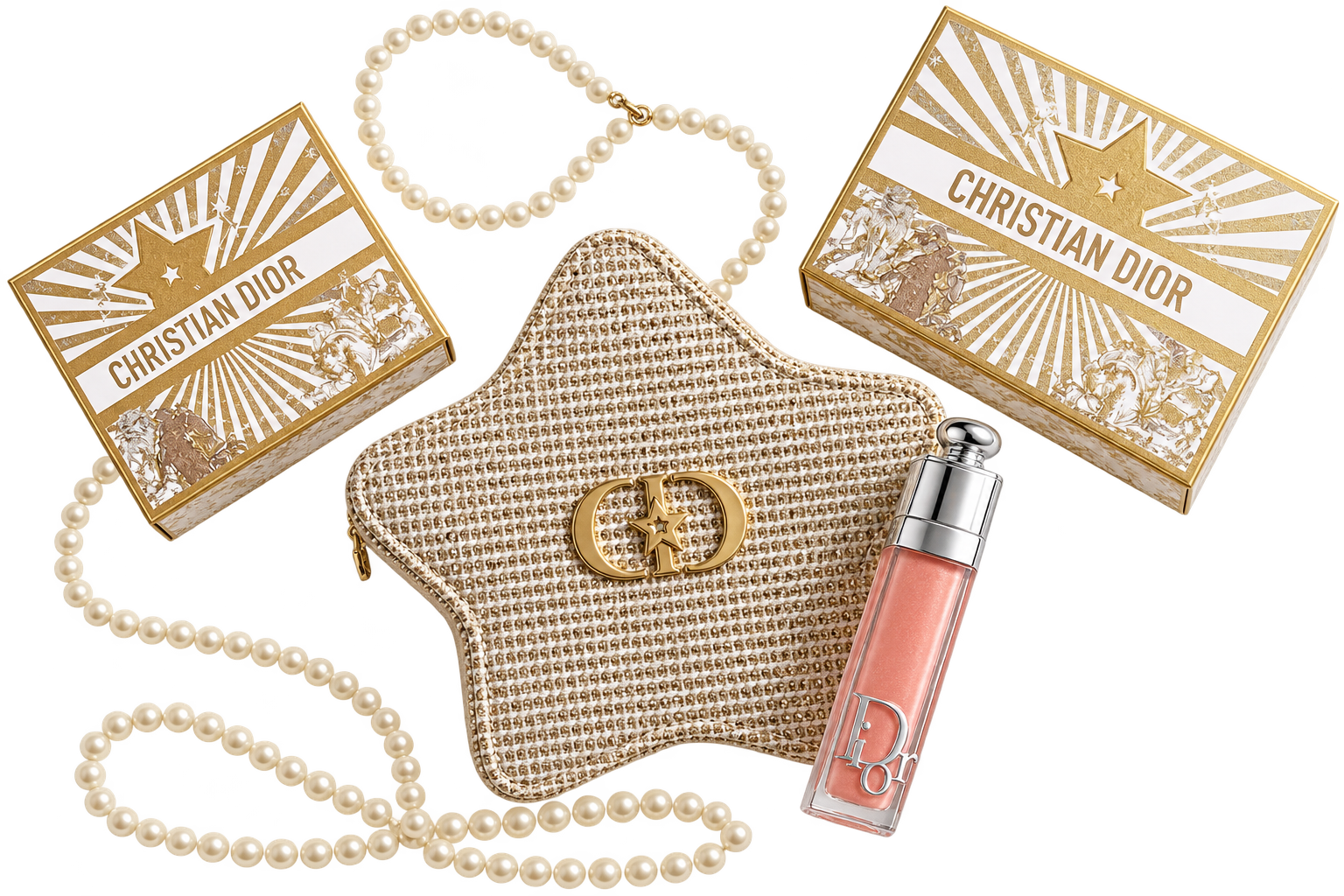 DIOR Exclusive Gift Set – Gold Star Pouch + Pink Lip Gloss