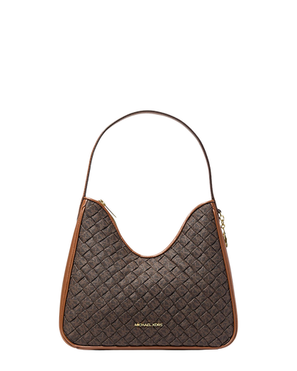 Nayla Small Woven Signature Logo Hobo Shoulder Bag