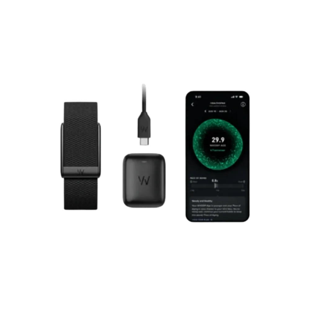 Whoop 5.0 Leatherluxe Straight Black/Cream with Titanium Band (12 Month Peak Subscription Included)