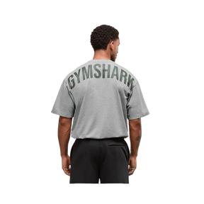 Gymshark Power T-Shirt Oversized Fit Charcoal Core Marl/Trail Green