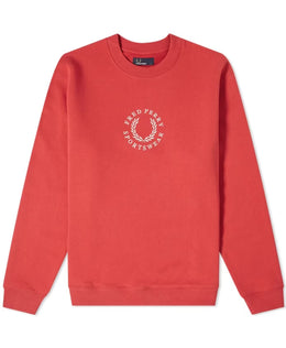 Fred Perry Red Embroidered Logo Sweatshirt Vintage Style