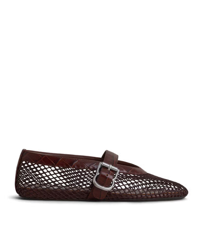 Alaïa Croc-Embossed Leather Mesh Ballet Flats