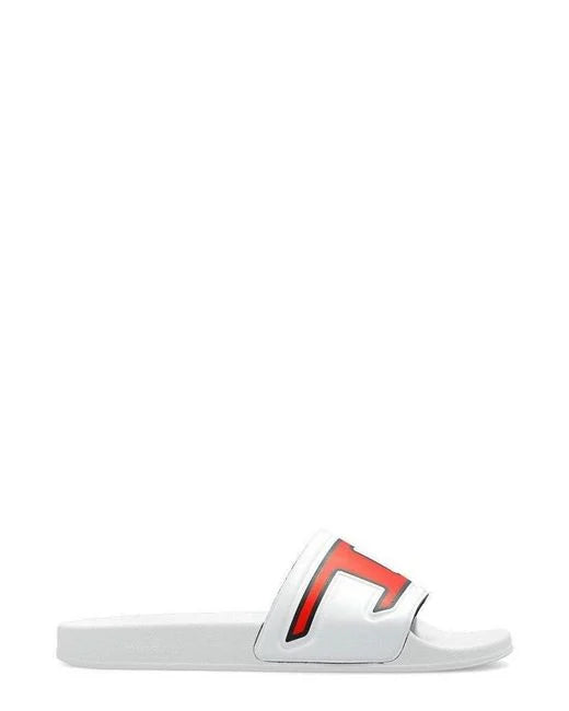 Men's White Sa Mayemi D Logo Detailed Slides