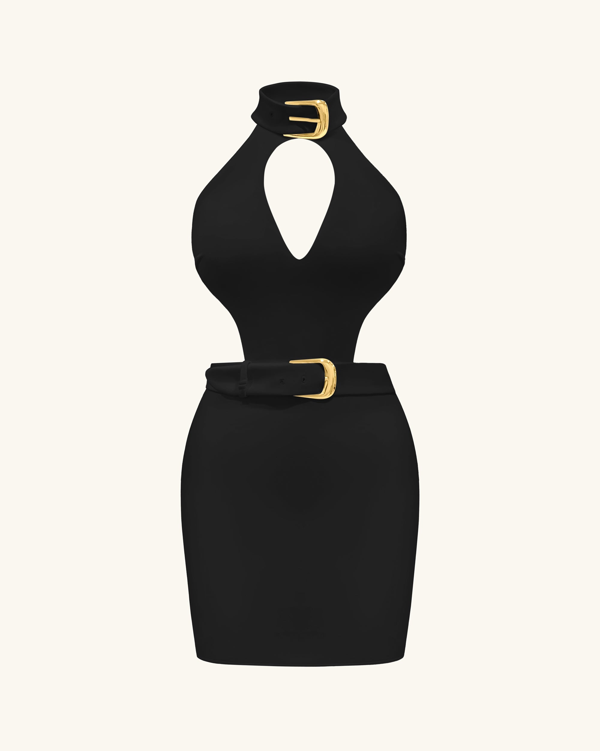 Gabriella Belted Cutout Halter Mini Dress - Black