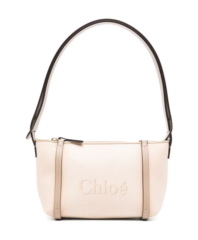 Embroidered Logo Beige Shoulder Bag