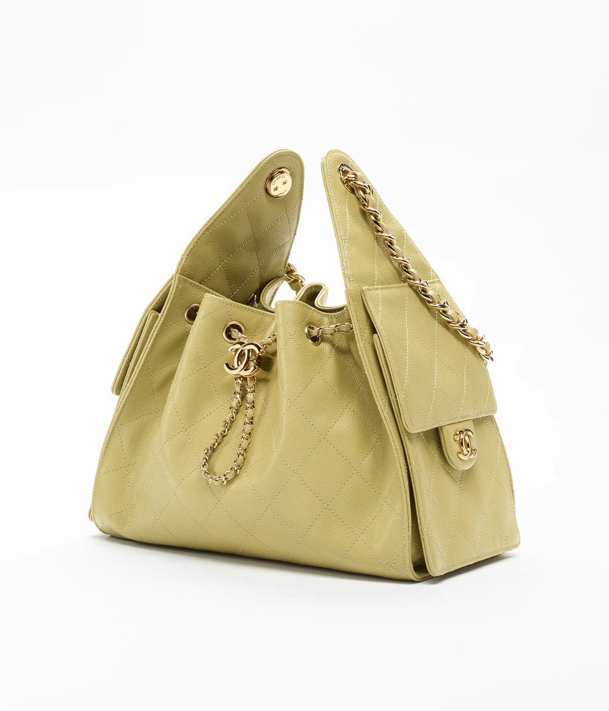 CHANEL 25 Small Handbag Grained Calfskin & Gold-Tone Metal Green
