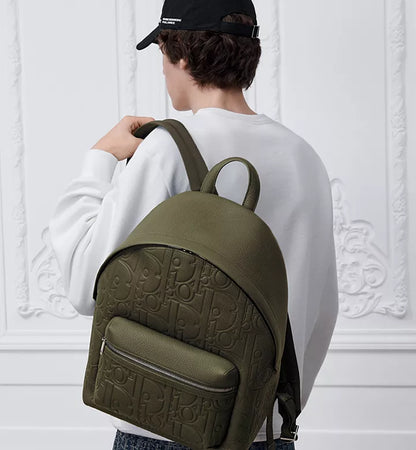 Dior Rider Zipped Backpack Khaki Dior Gravity Grained Leather