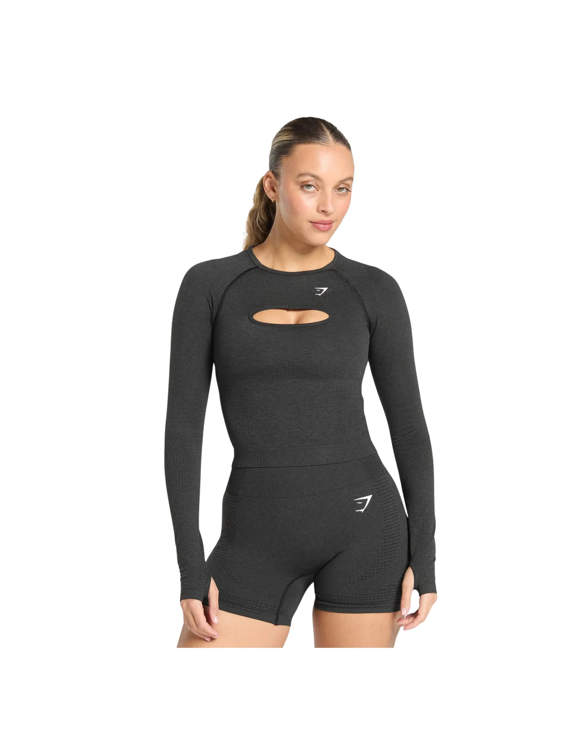Gymshark Vital Long Sleeve Cut Out Top Black Marl