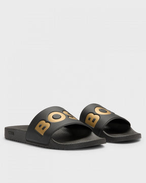 Aryeh Mens Italian-Made Slides with Large Logo Detail