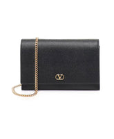 Black Calfskin Wallet with Chain Strap