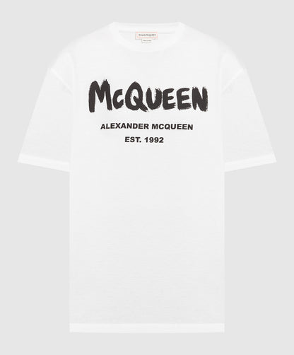 White t-shirt with Mcqueen Graffiti print
