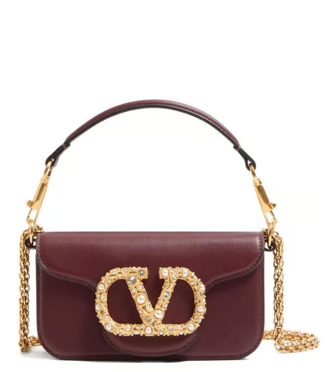 Valentino Garavani Maroon Loco Small Shoulder Bag
