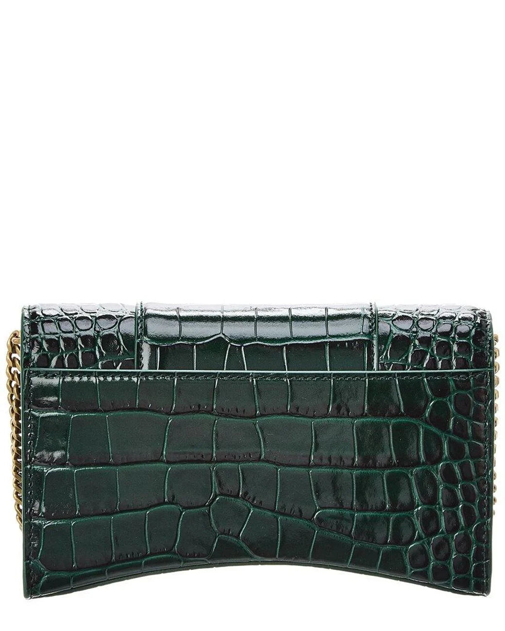 Balenciaga Women's Green Hourglass Croc-embossed Leather Wallet On Chain