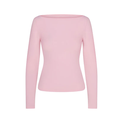 Cotton Jersey Long Sleeve Boatneck Top