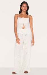 White Broderie Swirl Detail Straight Leg Trousers