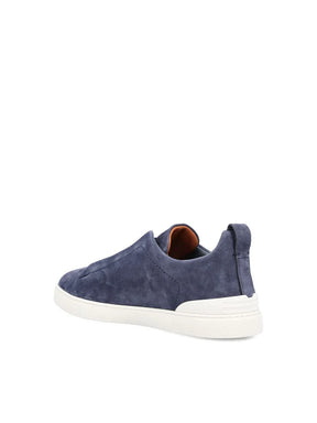 Zegna Men’s Triple Stitch™ Blue Suede Slip-On Sneakers – Made in Italy | Smart Casual Luxury