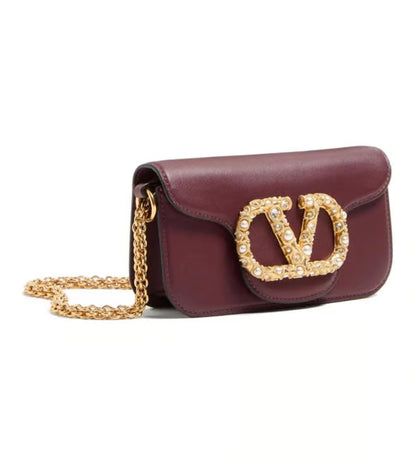 Valentino Garavani Maroon Loco Small Shoulder Bag