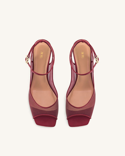 Serenity Open Toe Mesh Slingback Sandals - Burgundy