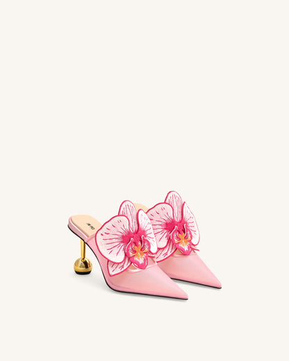 Sofia Orchid Sphere Heel Mules - Beige