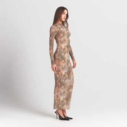 Milky Sheer Mock Neck Long Sleeve Long Dress
