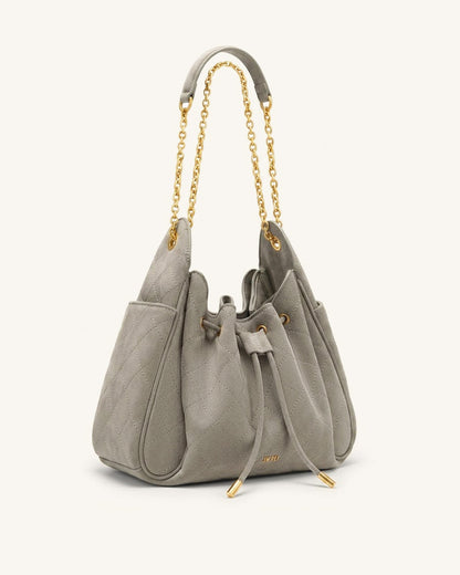 Rowan Faux Suede Quilted Chain Bucket Bag - Dark Brown