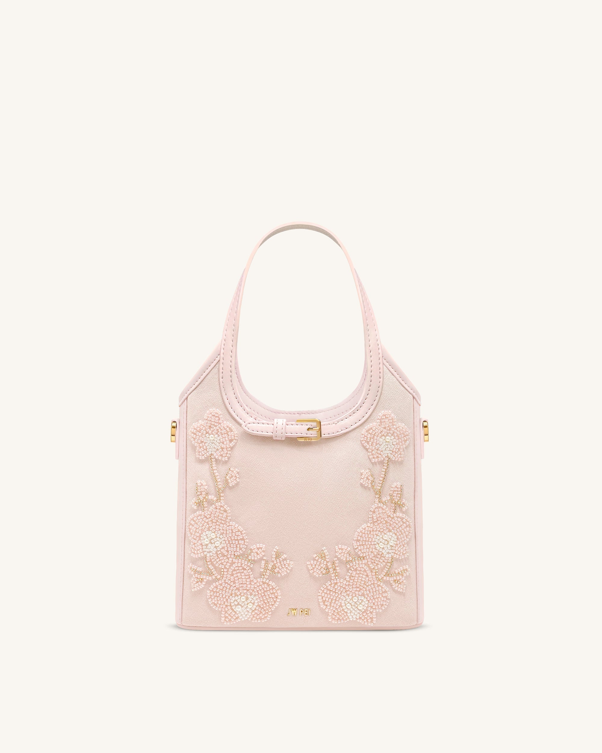 Brooke Mini Belted Embellished Orchid Beaded Top Handle Bag - Ivory