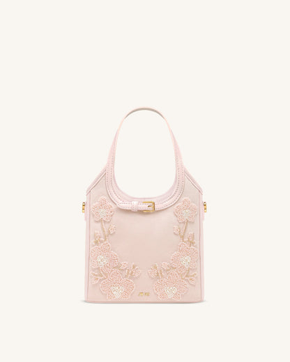 Brooke Mini Belted Embellished Orchid Beaded Top Handle Bag - Ivory