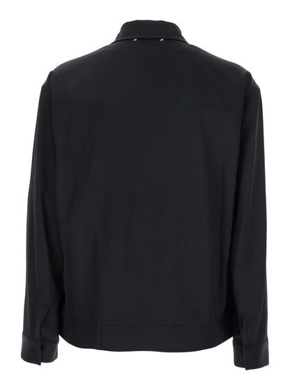 Golden goose Black Jacket with Classic Collar and Long Sleeves in Virgin Wool Man