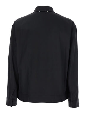 Golden goose Black Jacket with Classic Collar and Long Sleeves in Virgin Wool Man