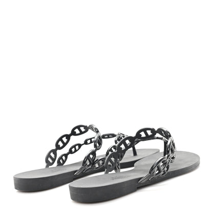 Hermes Rubber Womens Island Sandals 39 Black