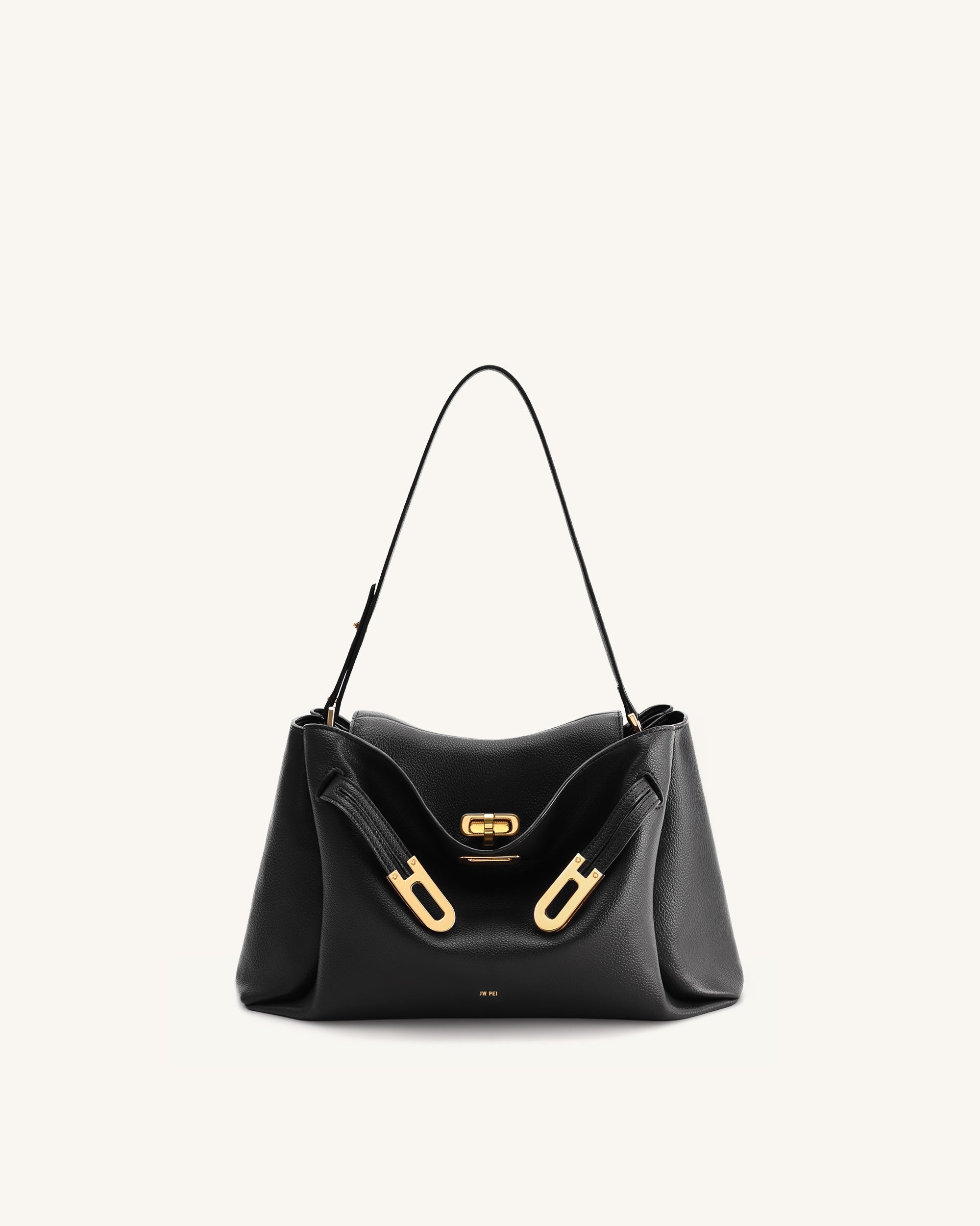 Rhea Pebbled Double Buckle Shoulder Bag - Black
