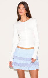 Blue Contrast Pinstripe Cotton Poplin Rara Mini Skirt