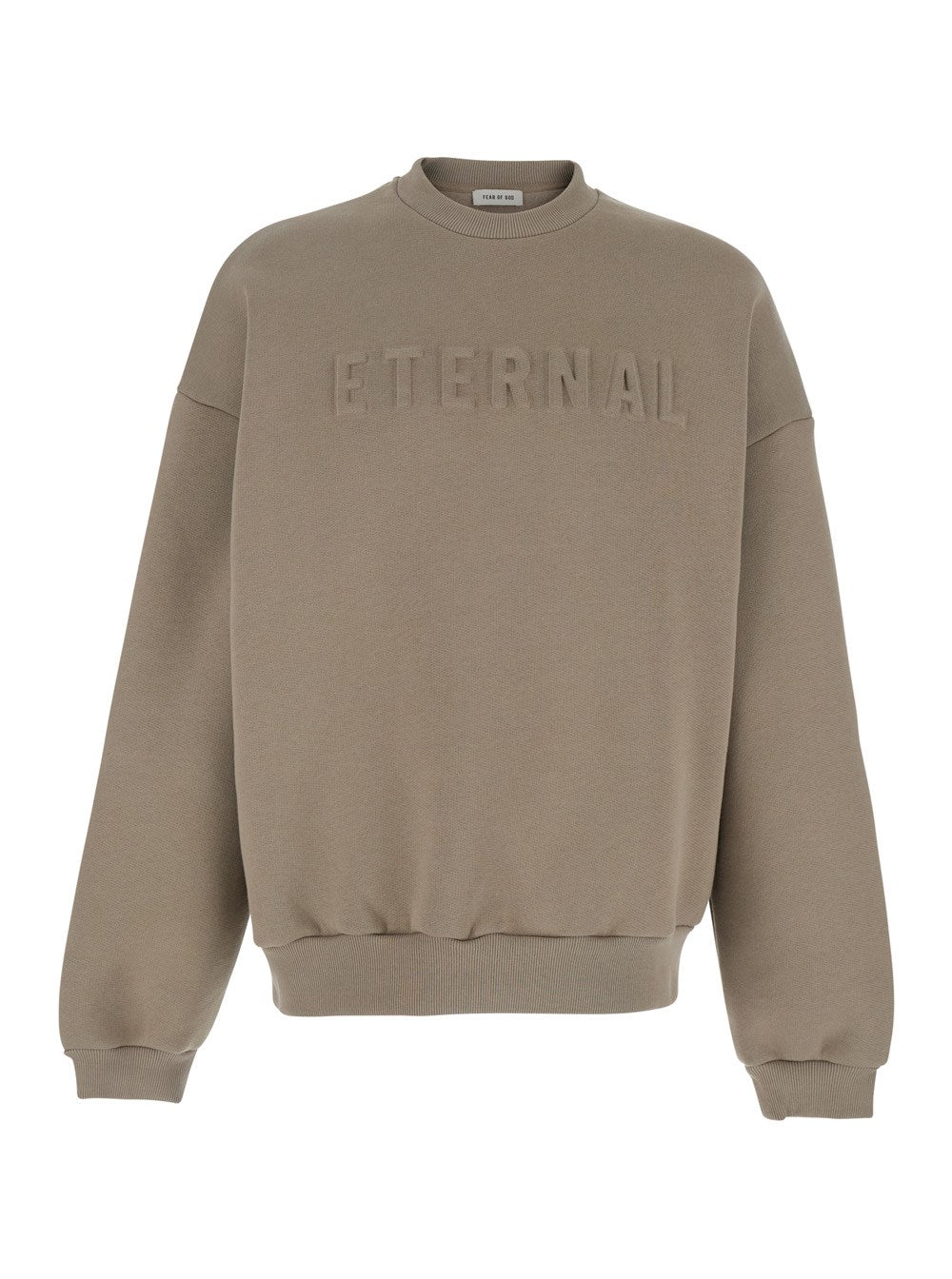 Fear of god 'Eternal Beige Crewneck T-Shirt with Dropped Shoulders and Tonal Embroidery on the Front in Cotton Blend Man