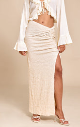 Cream Textured Jersey Ruched Side Maxi Skirt