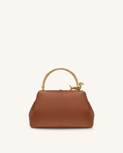 Bruna Dachshund Metal Handle Top Handle Bag - White
