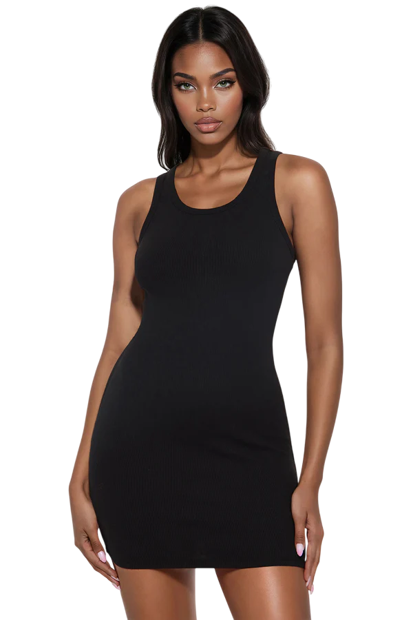 Finley Ribbed Mini Dress - Black