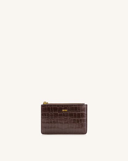 Quinn Zipped Card Holder - Ivory Croc