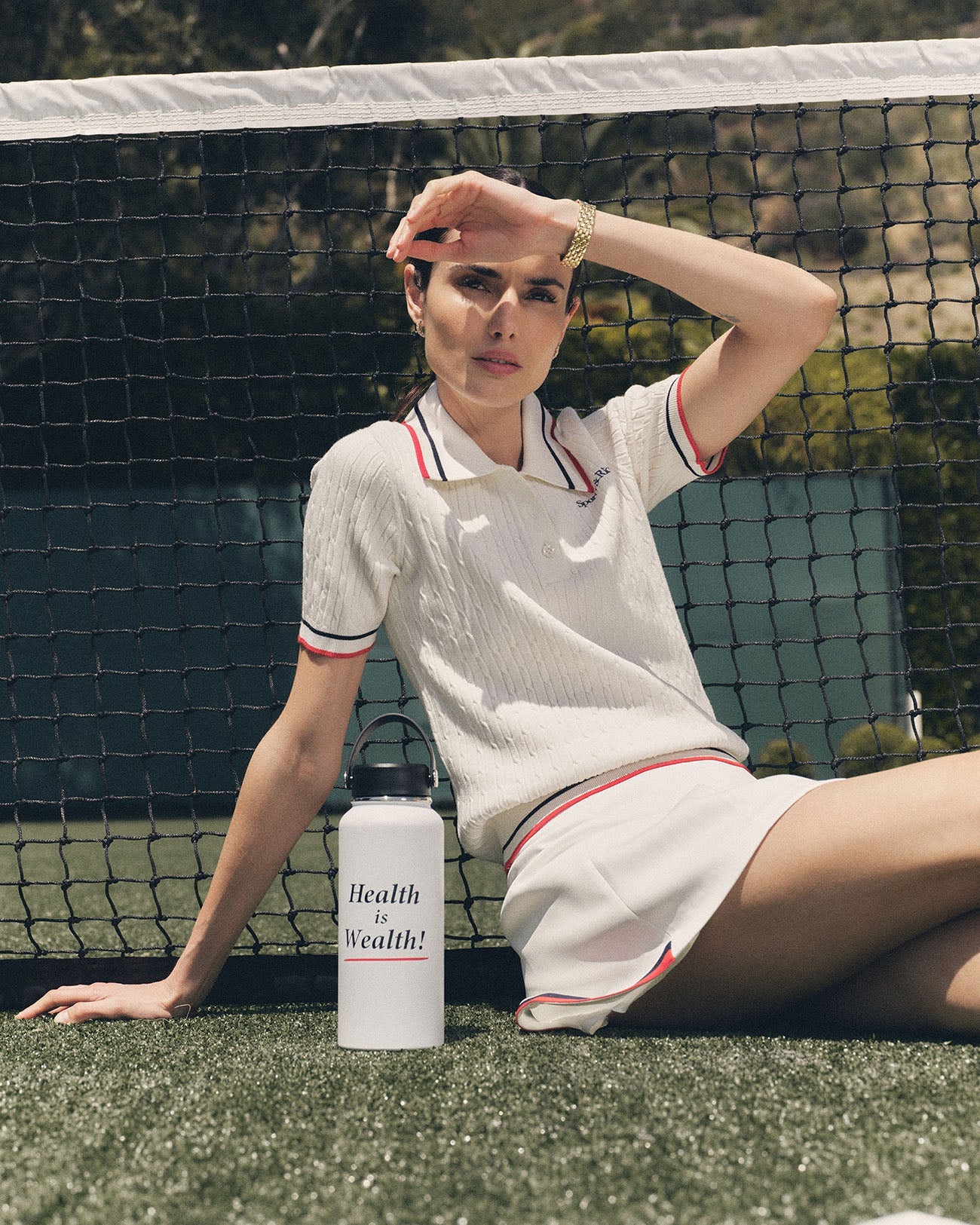 Serif Logo Mini Cable Polo - White/Navy/Ruby