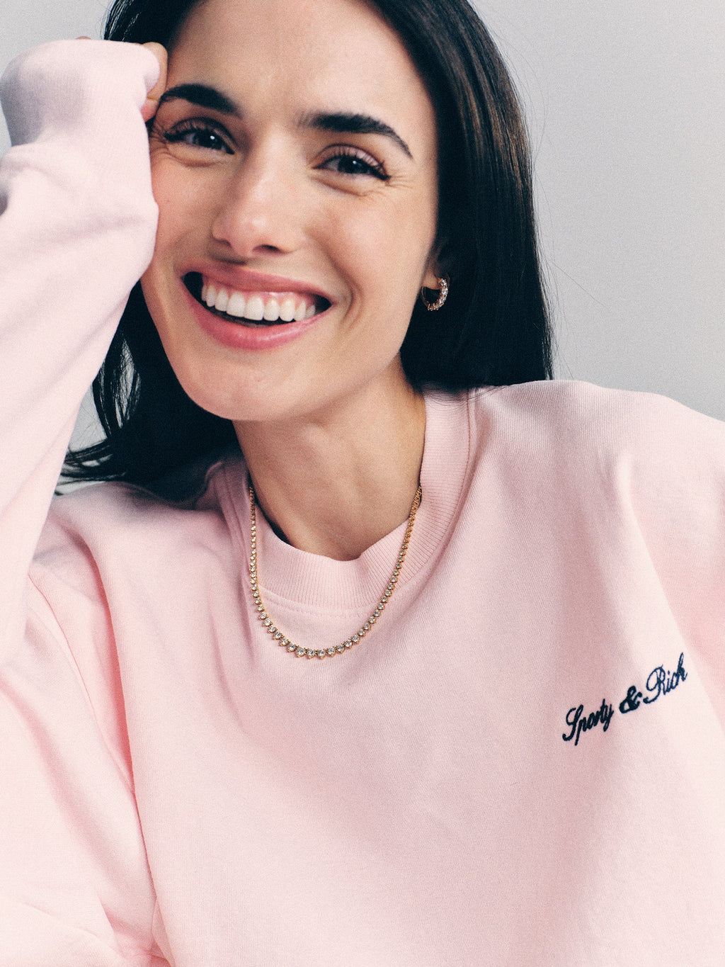 Syracuse Embroidered Crewneck - Pink Dolphin/Navy