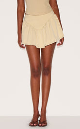 Butter Yellow Dipped Waist Structured A Line Mini Skirt