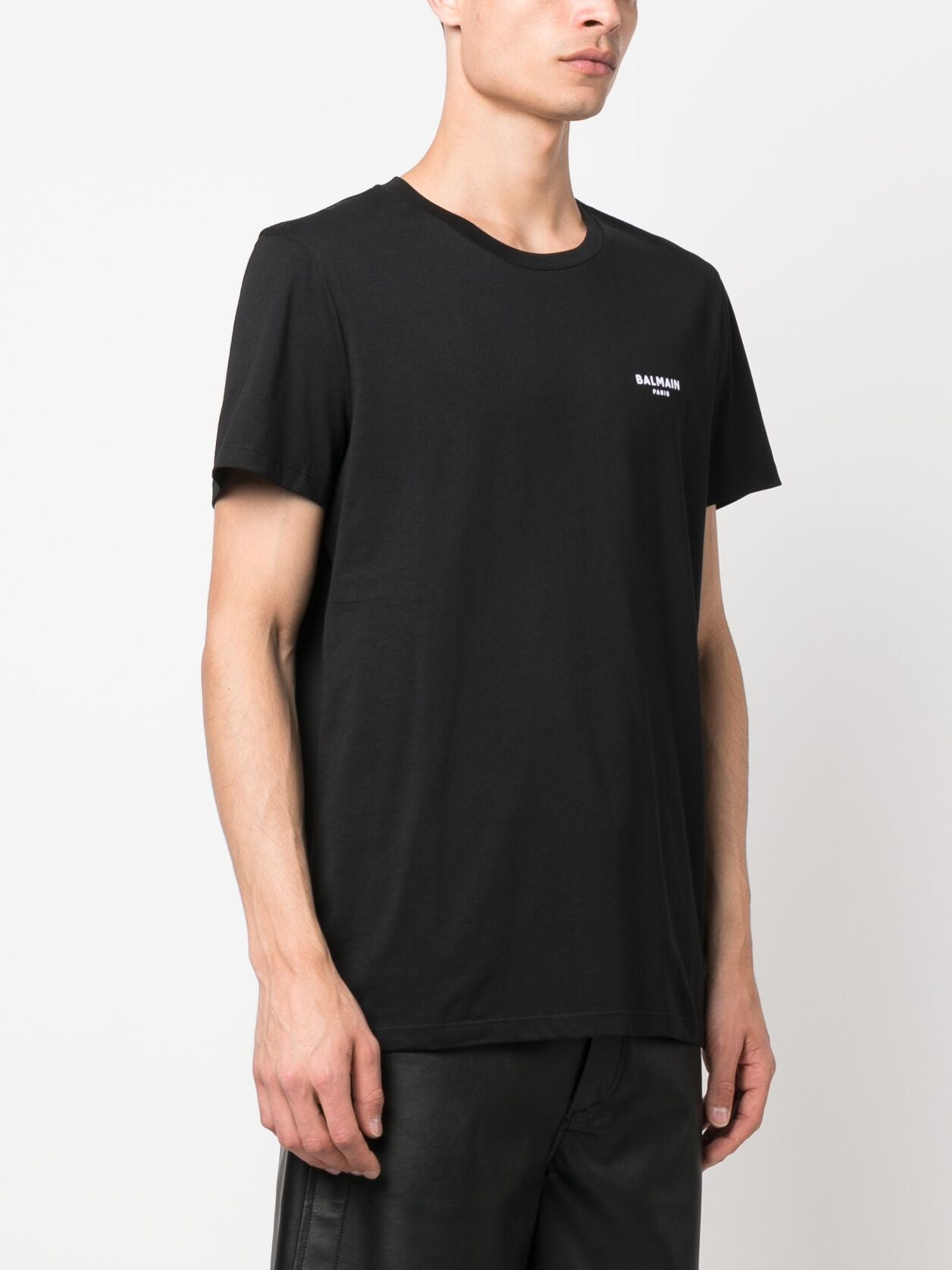 Balmain Small Logo Flock Printed T-Shirt in Black