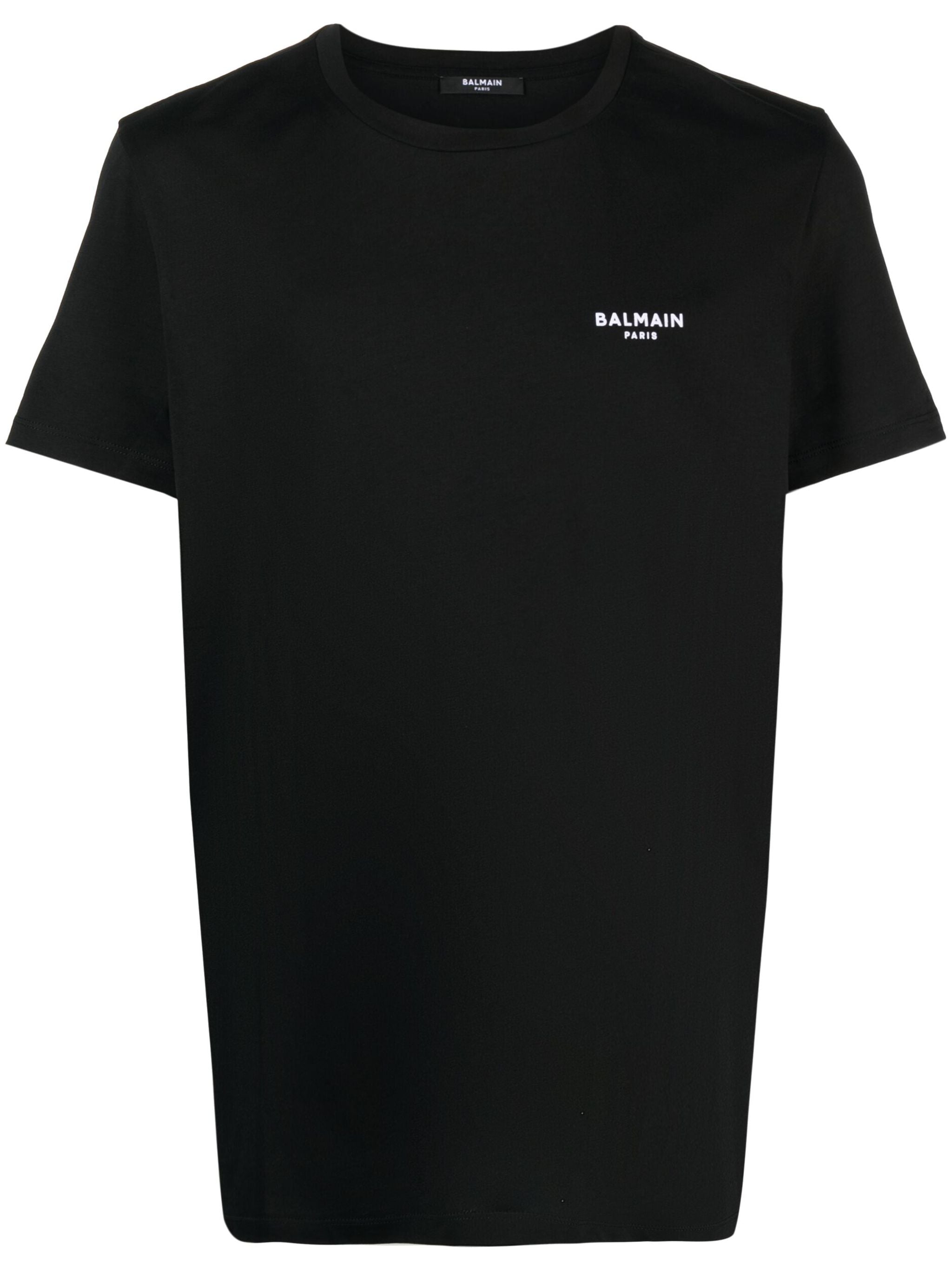 Balmain Small Logo Flock Printed T-Shirt in Black