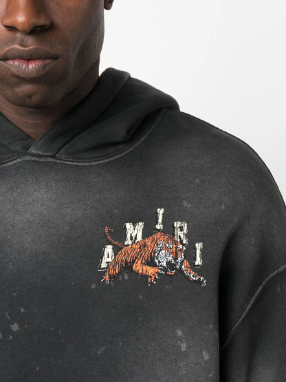 Amiri Varsity Tiger Vintage Washed Hoodie in Black
