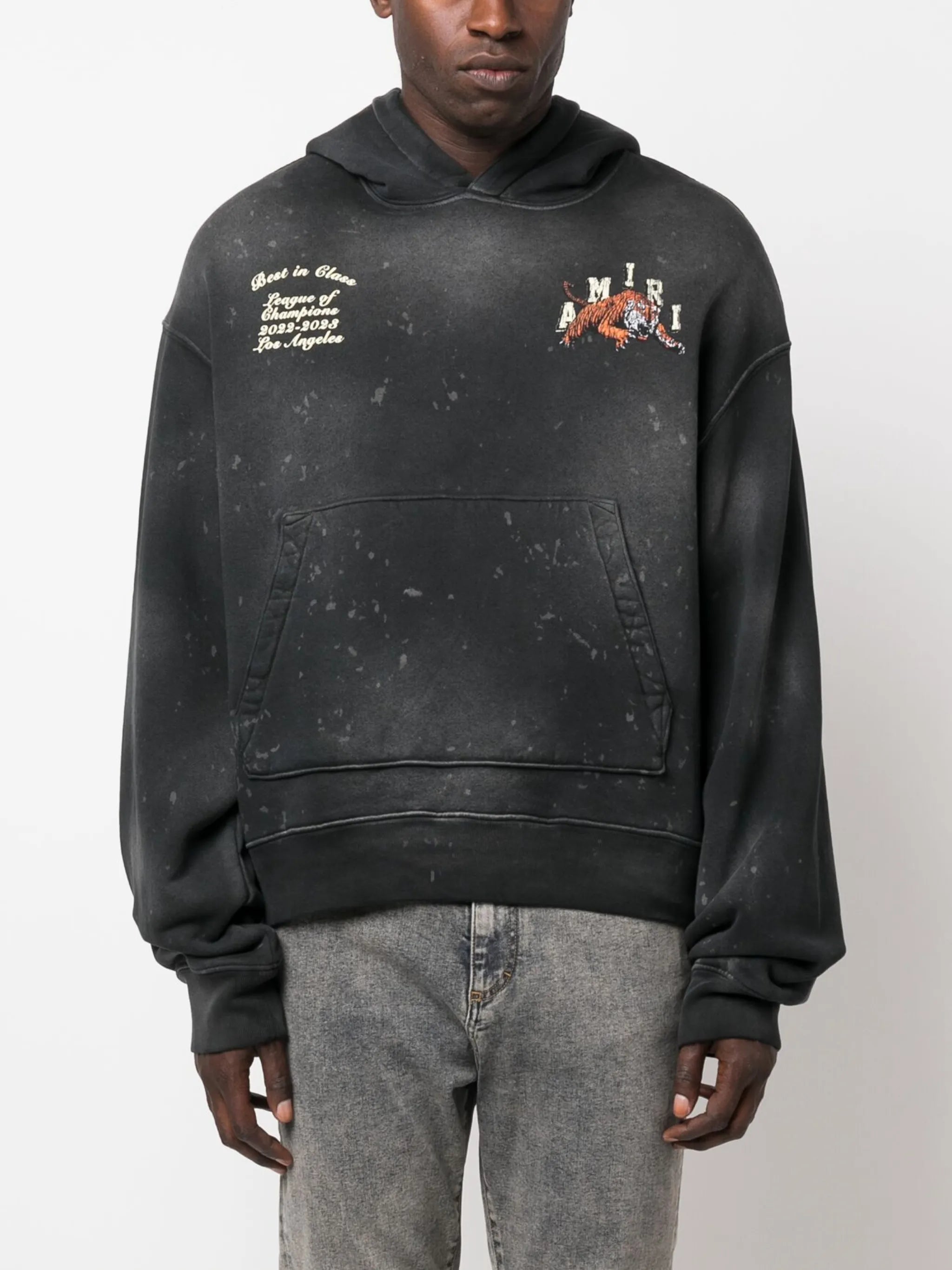 Amiri Varsity Tiger Vintage Washed Hoodie in Black