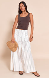 White Pinstripe Cotton Poplin Drop Waist Maxi Skirt